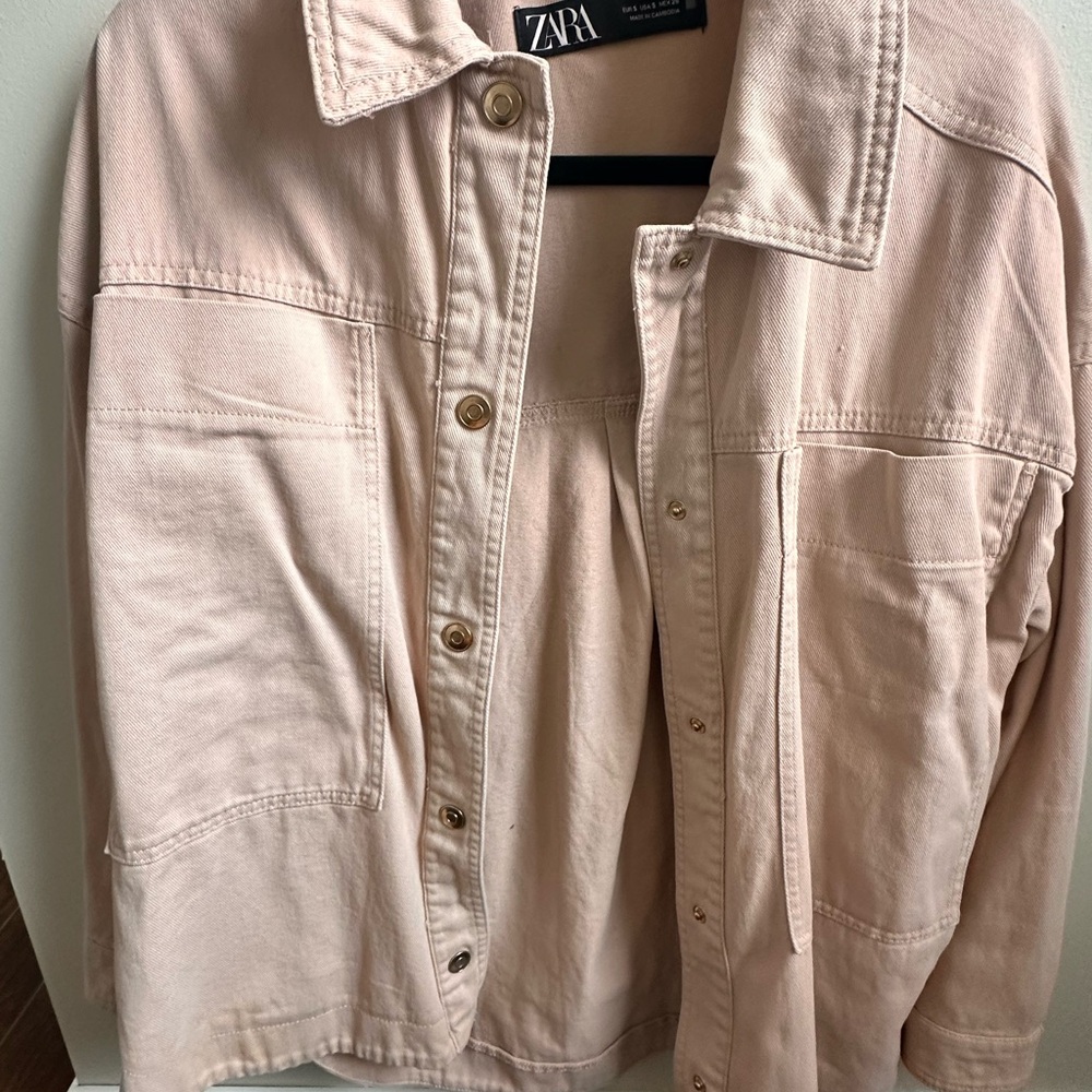 Zara Pink Jean Jacket Classic Collar Relaxed Fit